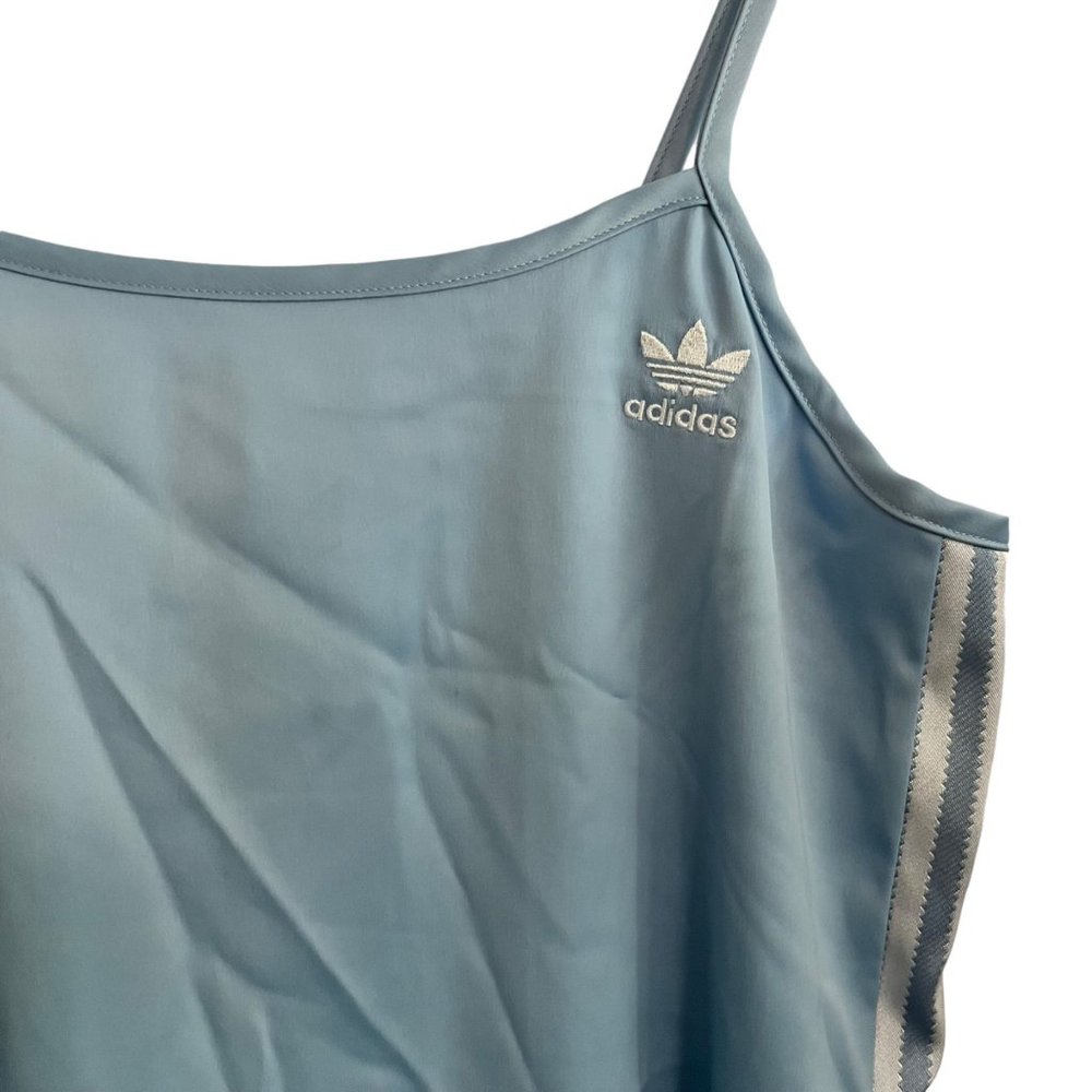 NEW ADIDAS BLUE TANK DRESS MEDIUM H37804 SATIN MINI SPAGHETTI STRAP WHITE NWT - Picture 4 of 7